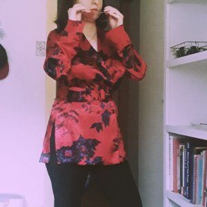 Zara Red Floral Blouse Size S